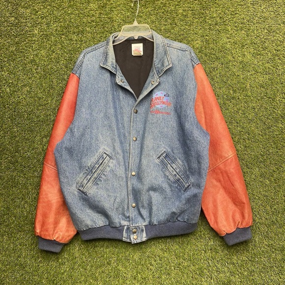 planet hollywood Other - Planet Hollywood Jacket Mens XL Walt Disney World Letterman USA Leather Denim